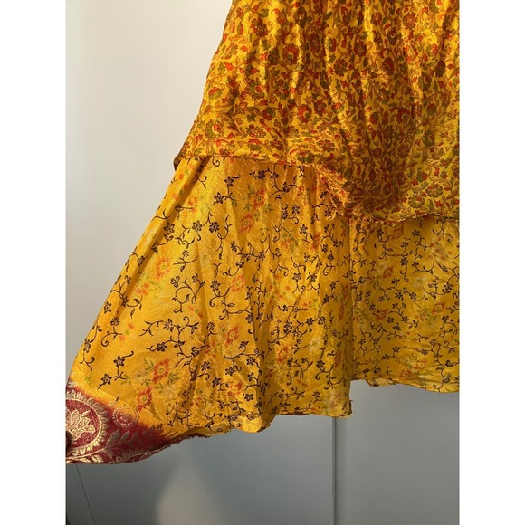 Mexicali Blues Silk Wrap Skirt Size XL Floral Print Bohemian Layered Maxi India - Picture 5 of 10